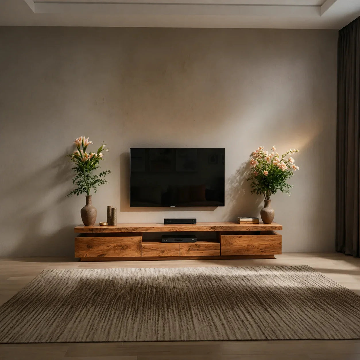 Solid Wood TV Stand – Modern Architectural Linear Design - Rustiracraft