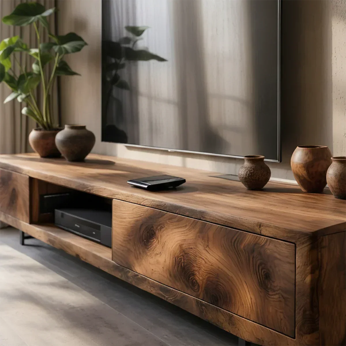 Solid Wood TV Stand – Modern Luxury Grainflow Design - Rustiracraft 