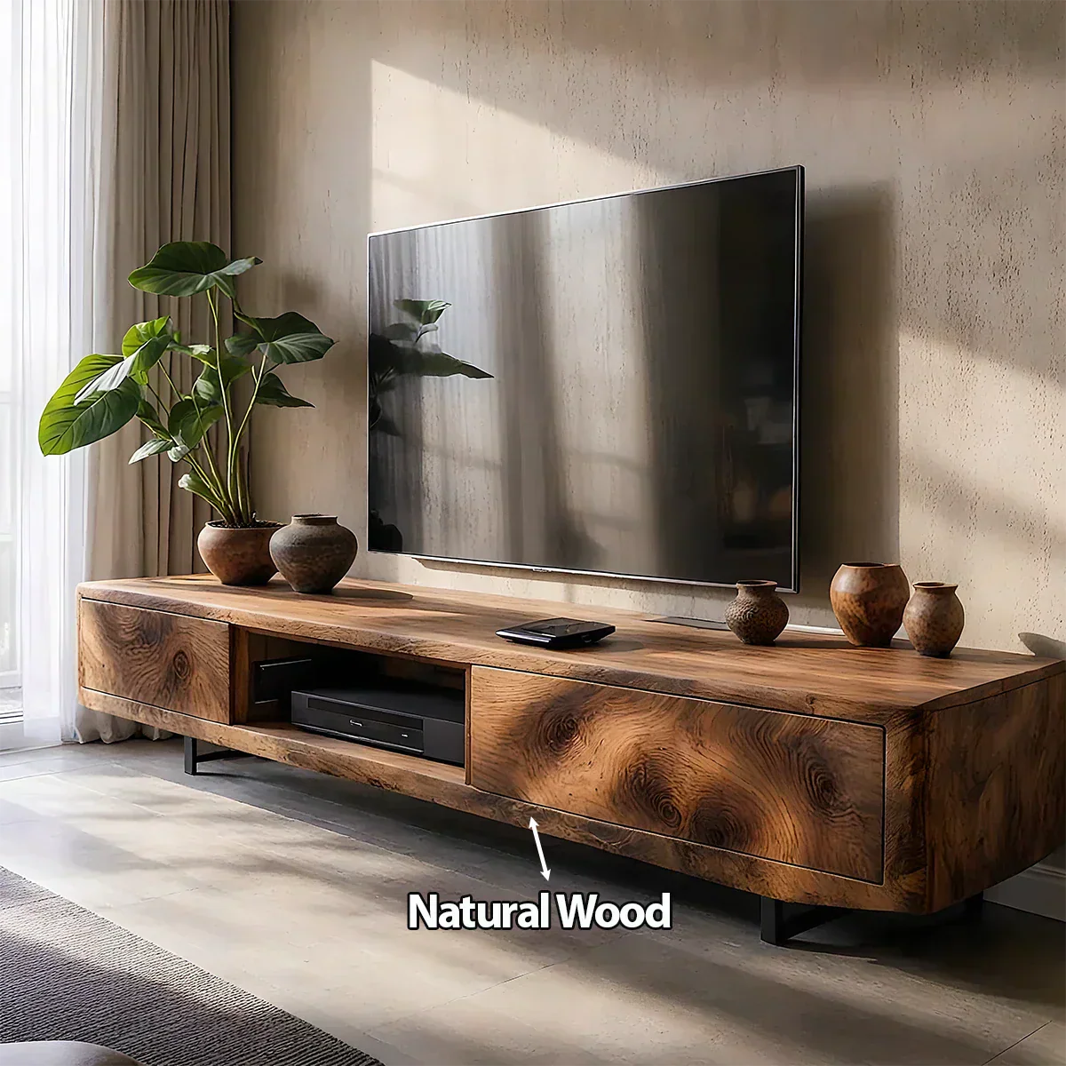Solid Wood TV Stand – Modern Luxury Grainflow Design - Rustiracraft 