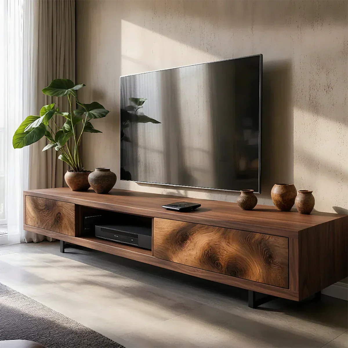 Solid Wood TV Stand – Modern Luxury Grainflow Design - Rustiracraft 