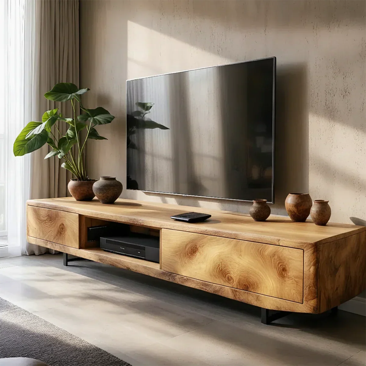 Solid Wood TV Stand – Modern Luxury Grainflow Design - Rustiracraft 