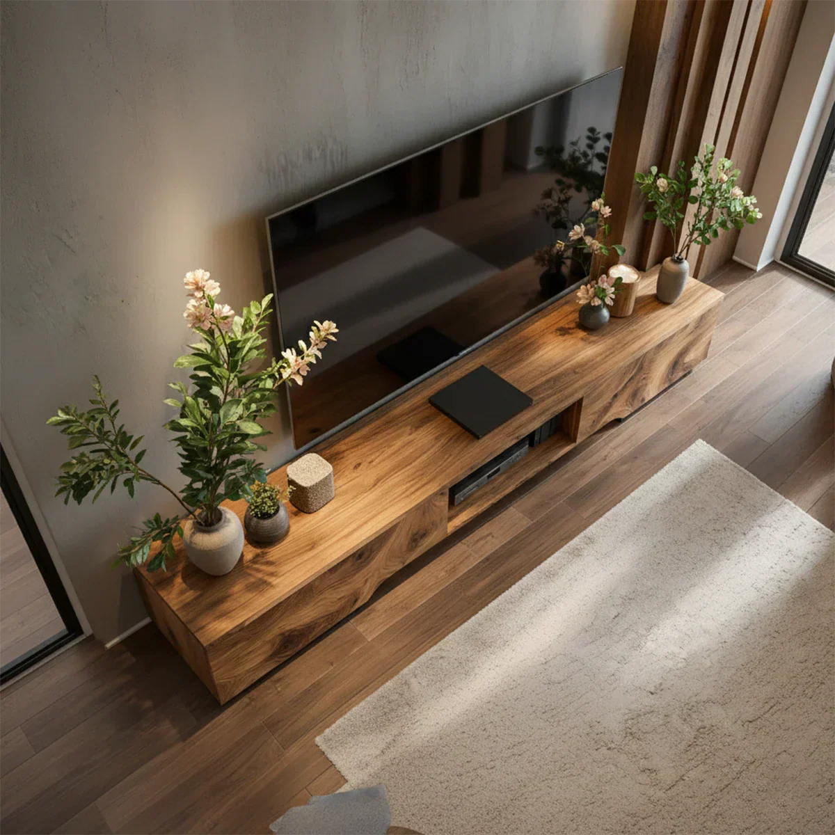 Solid Wood TV Stand – Modern Wabi Sabi Media Console - Rustiracraft 
