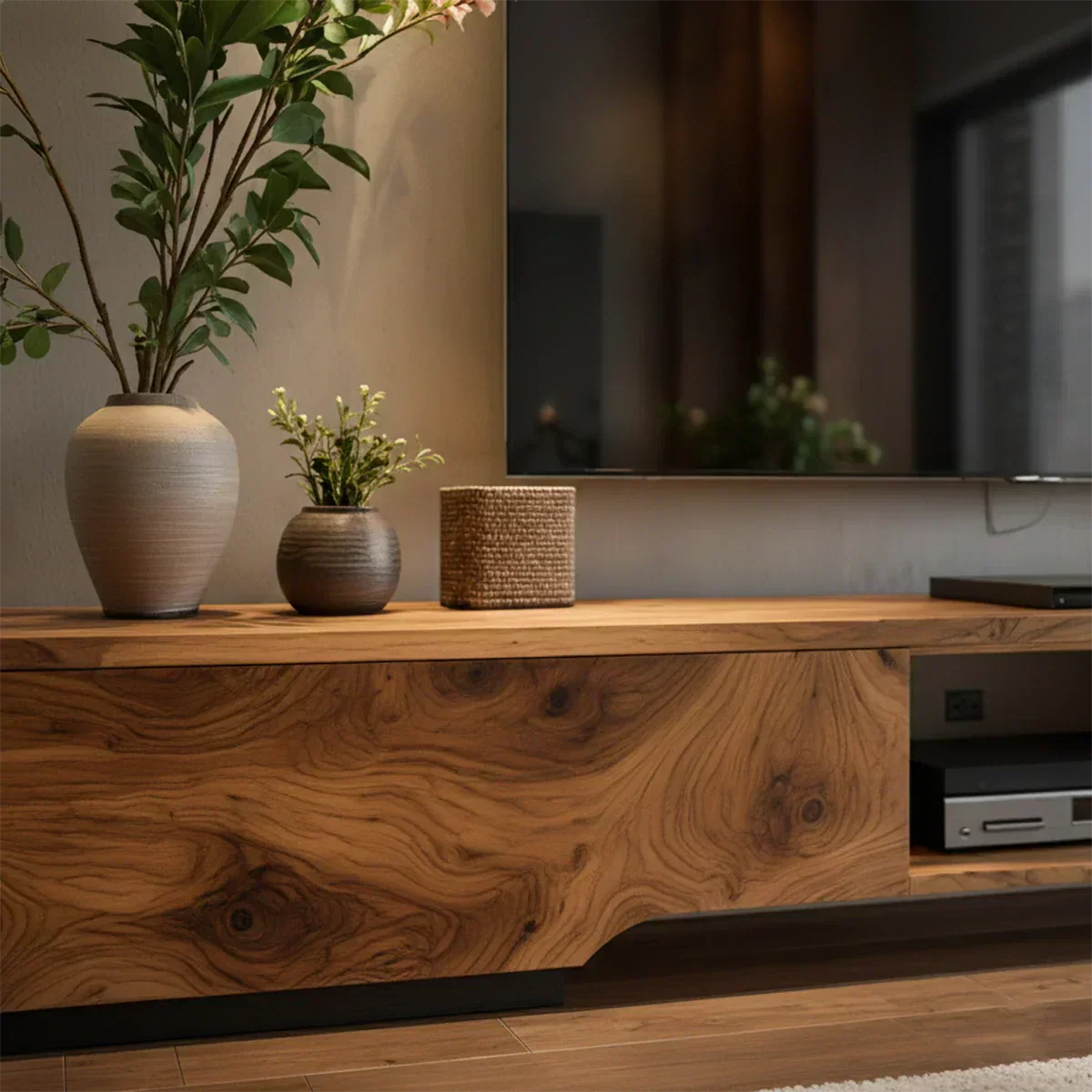 Solid Wood TV Stand – Modern Wabi Sabi Media Console - Rustiracraft 