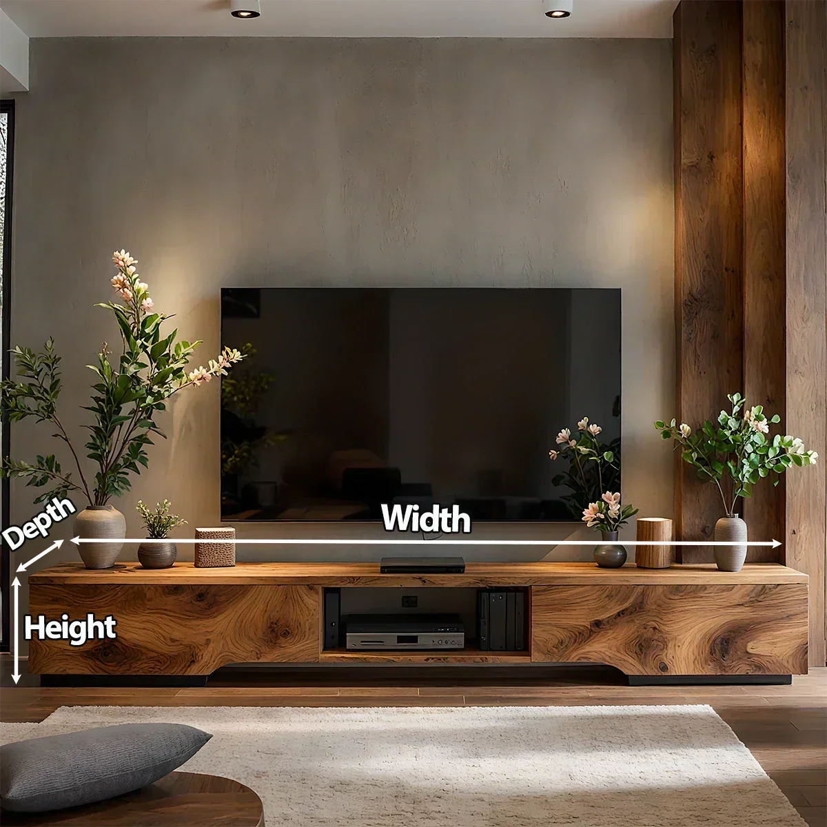 Solid Wood TV Stand – Modern Wabi Sabi Media Console - Rustiracraft 