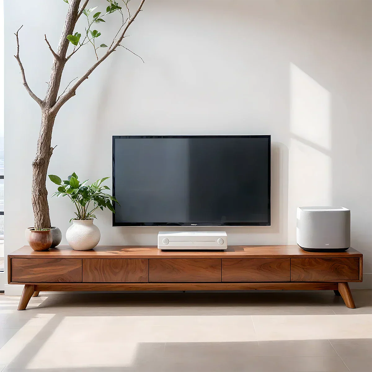 Solid Wood TV Stand – Scandinavian Minimalist Linear Design - Rustiracraft 