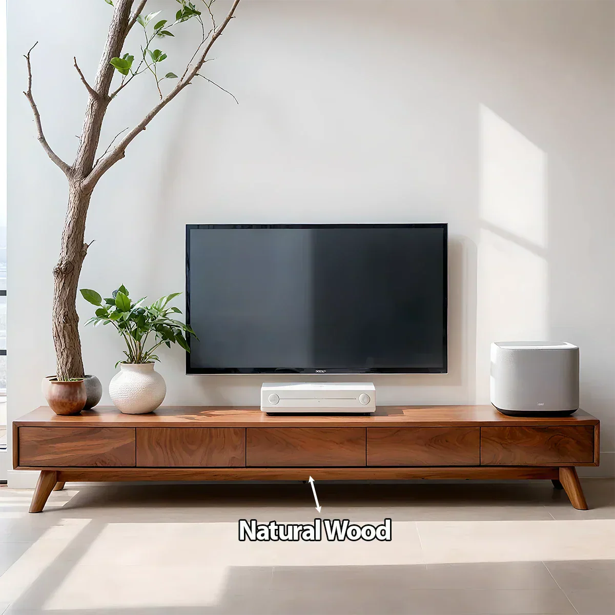 Solid Wood TV Stand – Scandinavian Minimalist Linear Design - Rustiracraft 