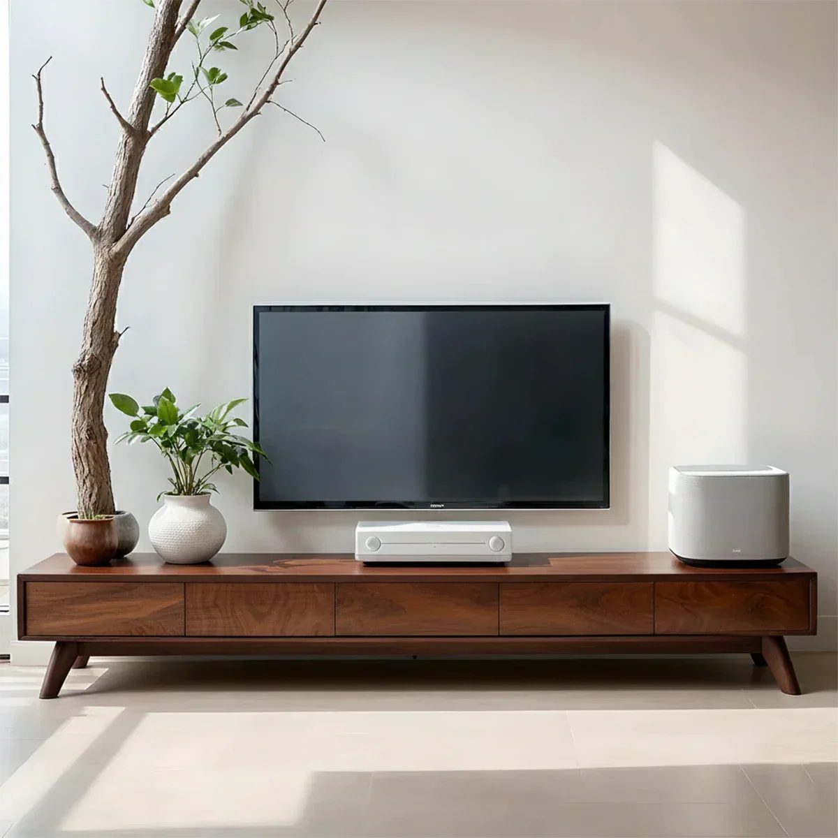 Solid Wood TV Stand – Scandinavian Minimalist Linear Design - Rustiracraft 