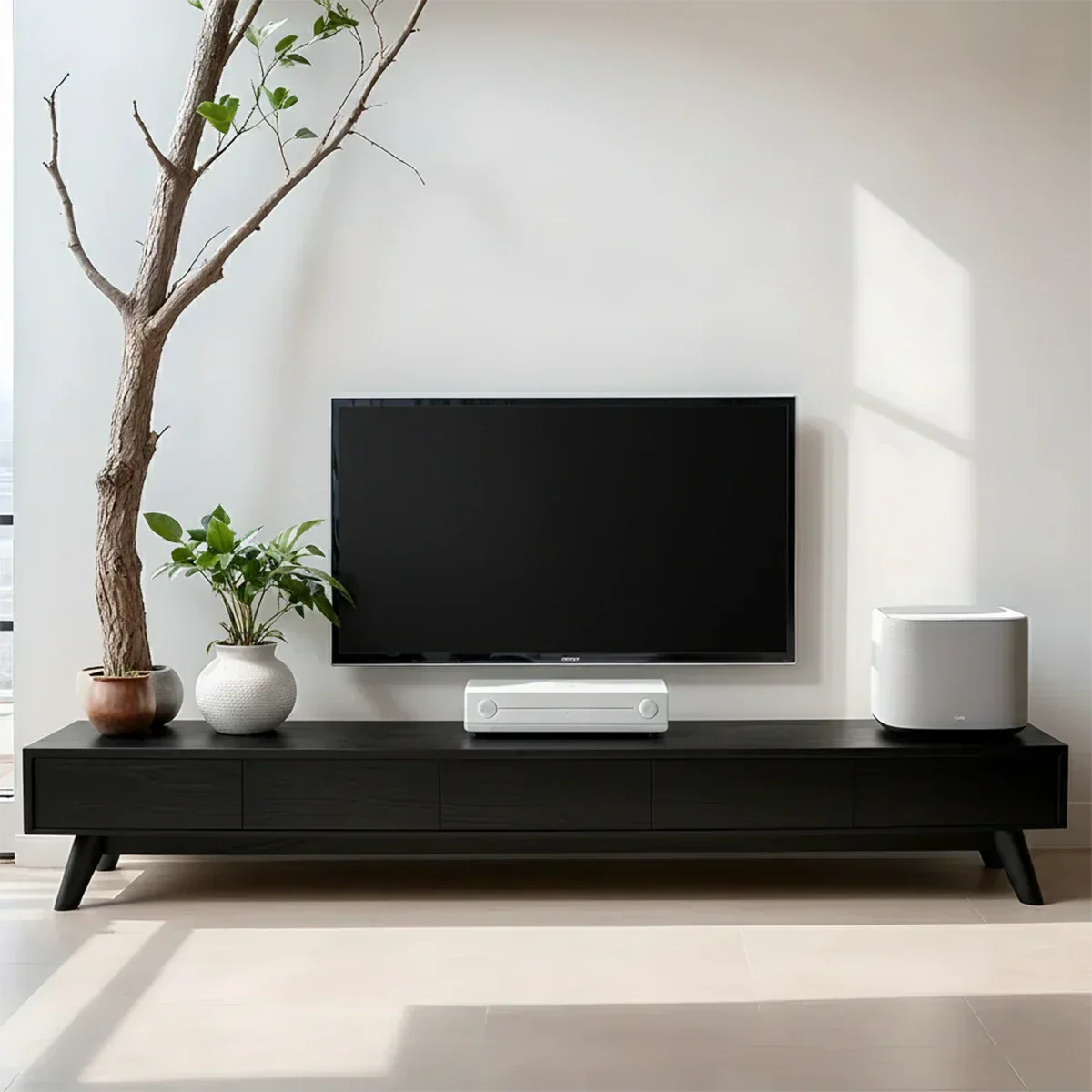 Solid Wood TV Stand – Scandinavian Minimalist Linear Design - Rustiracraft 