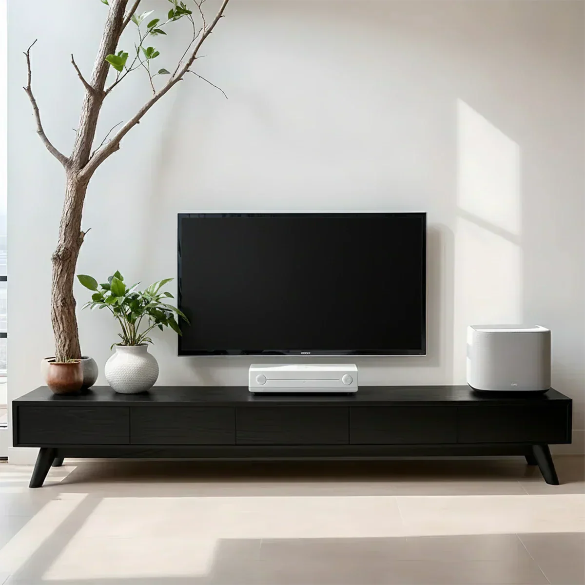Solid Wood TV Stand – Scandinavian Minimalist Linear Design - Rustiracraft