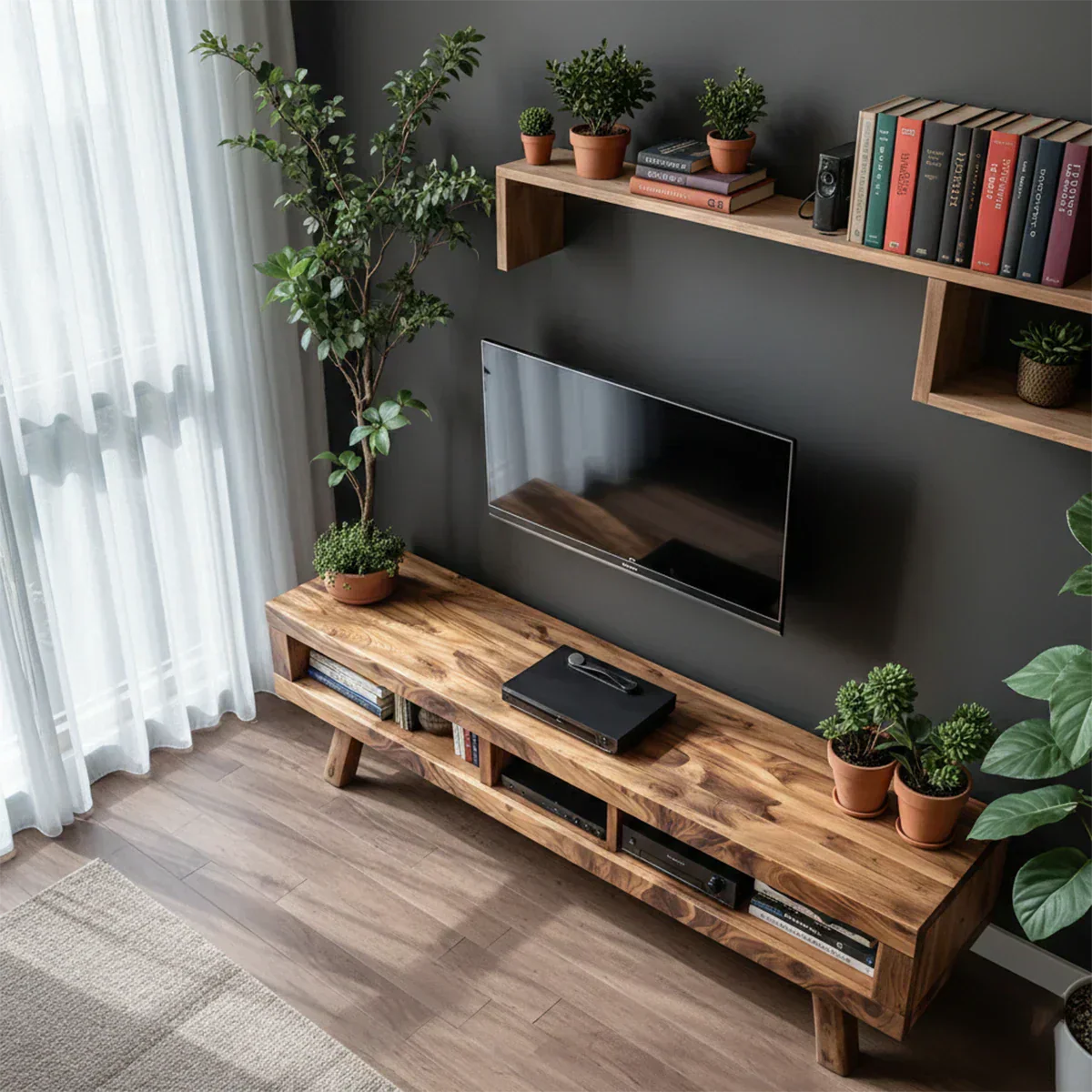 Solid Wood TV Stand – Scandinavian Modern Open-Shelf Design - Rustiracraft 