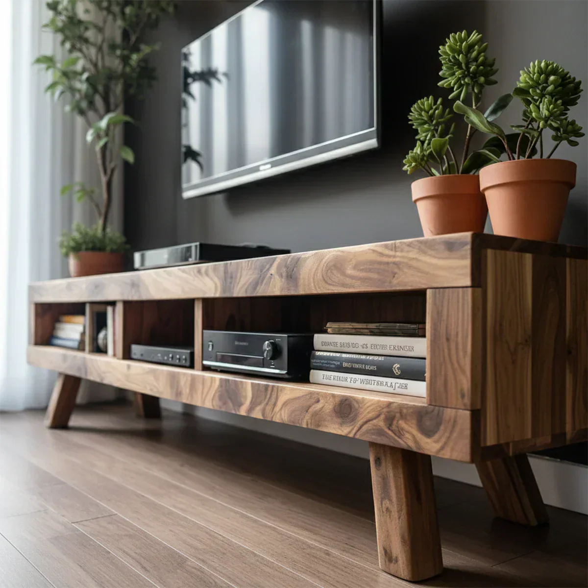 Solid Wood TV Stand – Scandinavian Modern Open-Shelf Design - Rustiracraft 