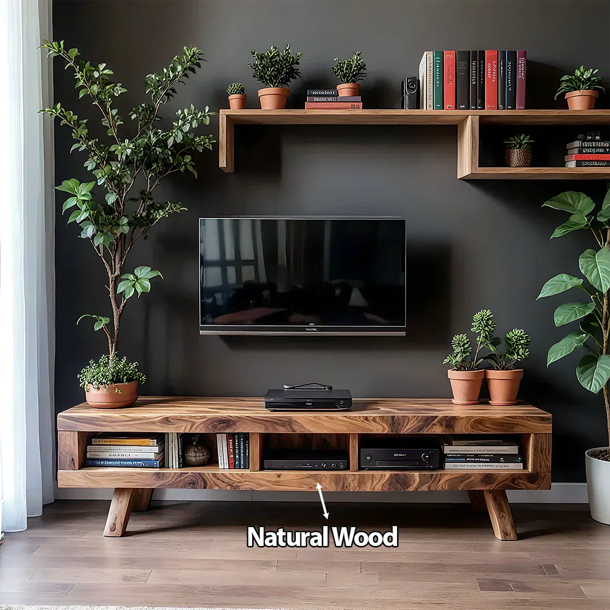 Solid Wood TV Stand – Scandinavian Modern Open-Shelf Design - Rustiracraft 