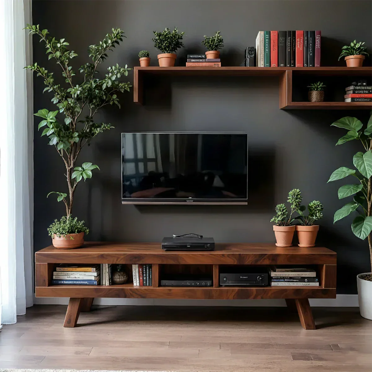 Solid Wood TV Stand – Scandinavian Modern Open-Shelf Design - Rustiracraft 