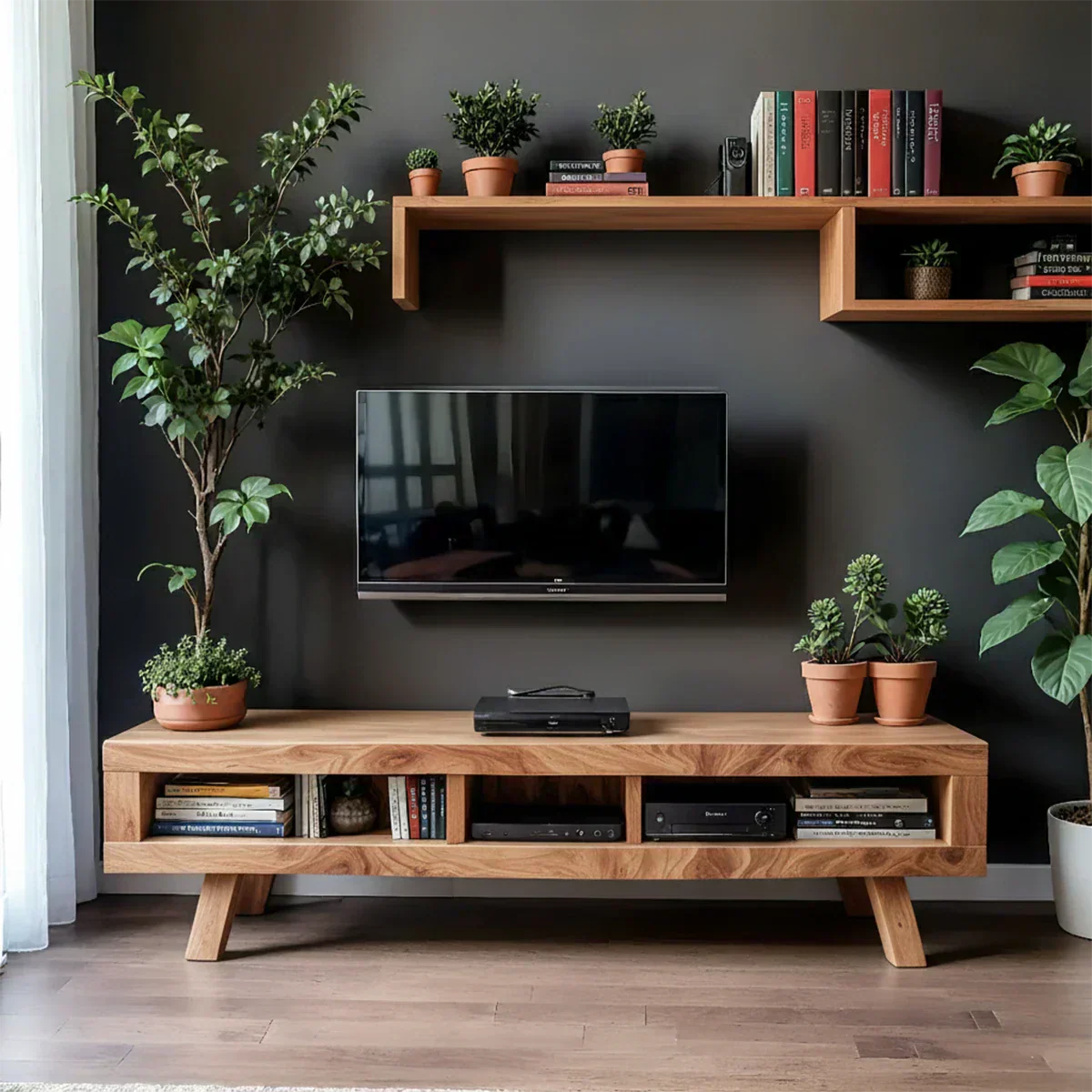 Solid Wood TV Stand – Scandinavian Modern Open-Shelf Design - Rustiracraft 