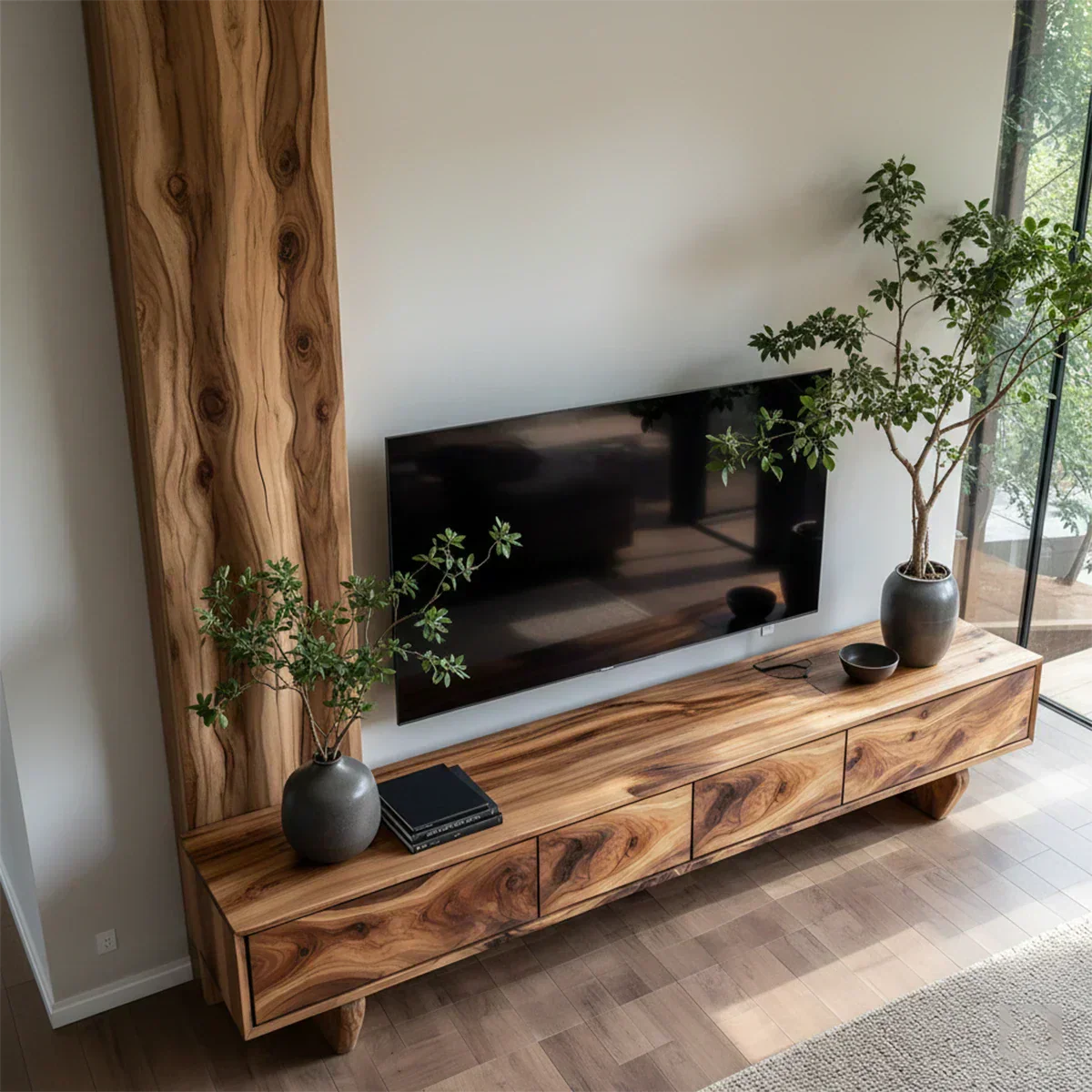 Solid Wood TV Stand – Wabi Sabi Media Console with Deep Natural Grain - Rustiracraft 