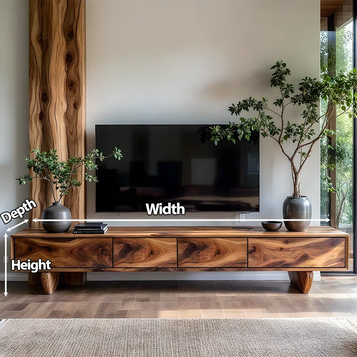 Solid Wood TV Stand – Wabi Sabi Media Console with Deep Natural Grain - Rustiracraft 