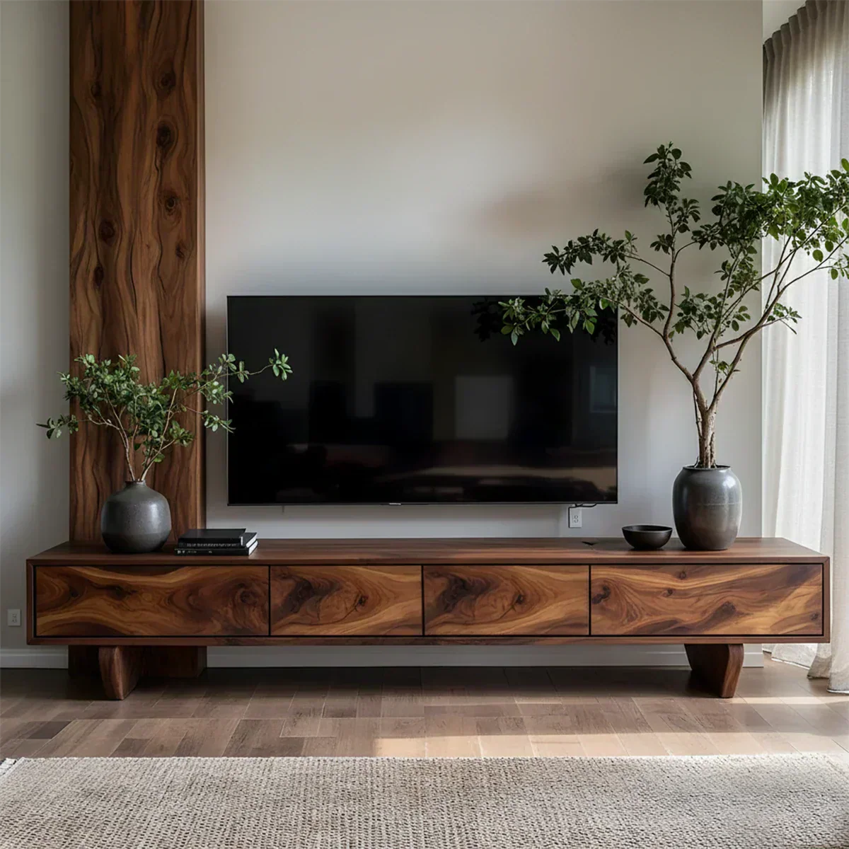Solid Wood TV Stand – Wabi Sabi Media Console with Deep Natural Grain - Rustiracraft 