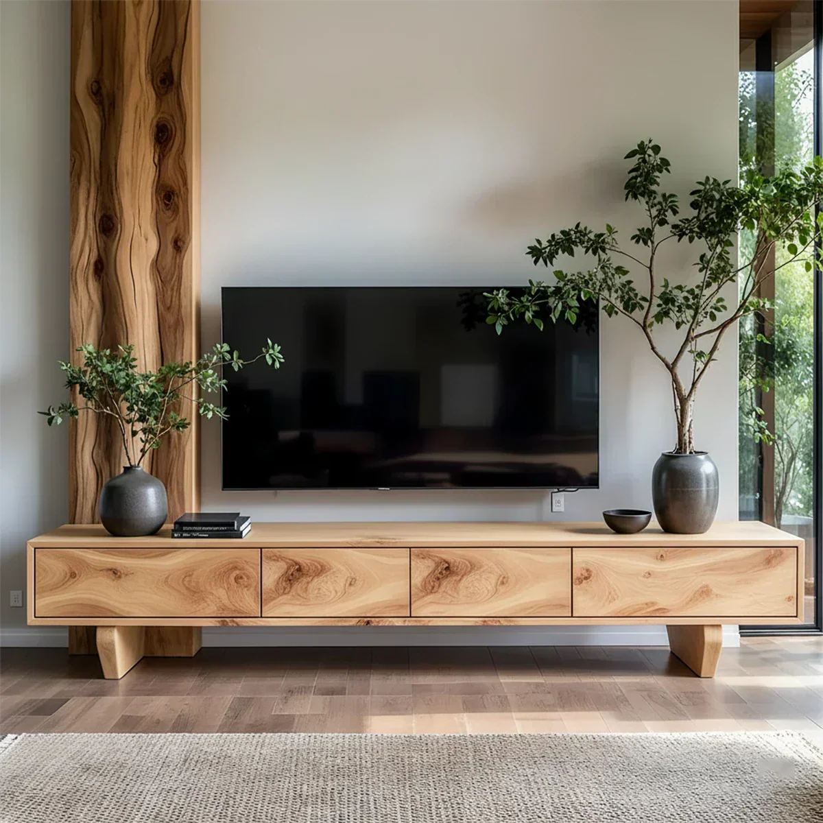 Solid Wood TV Stand – Wabi Sabi Media Console with Deep Natural Grain - Rustiracraft 