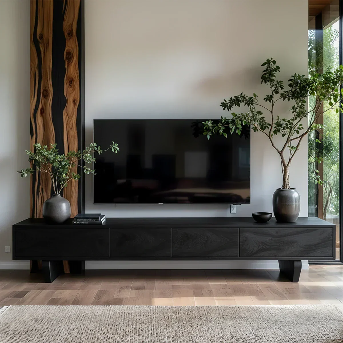 Solid Wood TV Stand – Wabi Sabi Media Console with Deep Natural Grain - Rustiracraft 