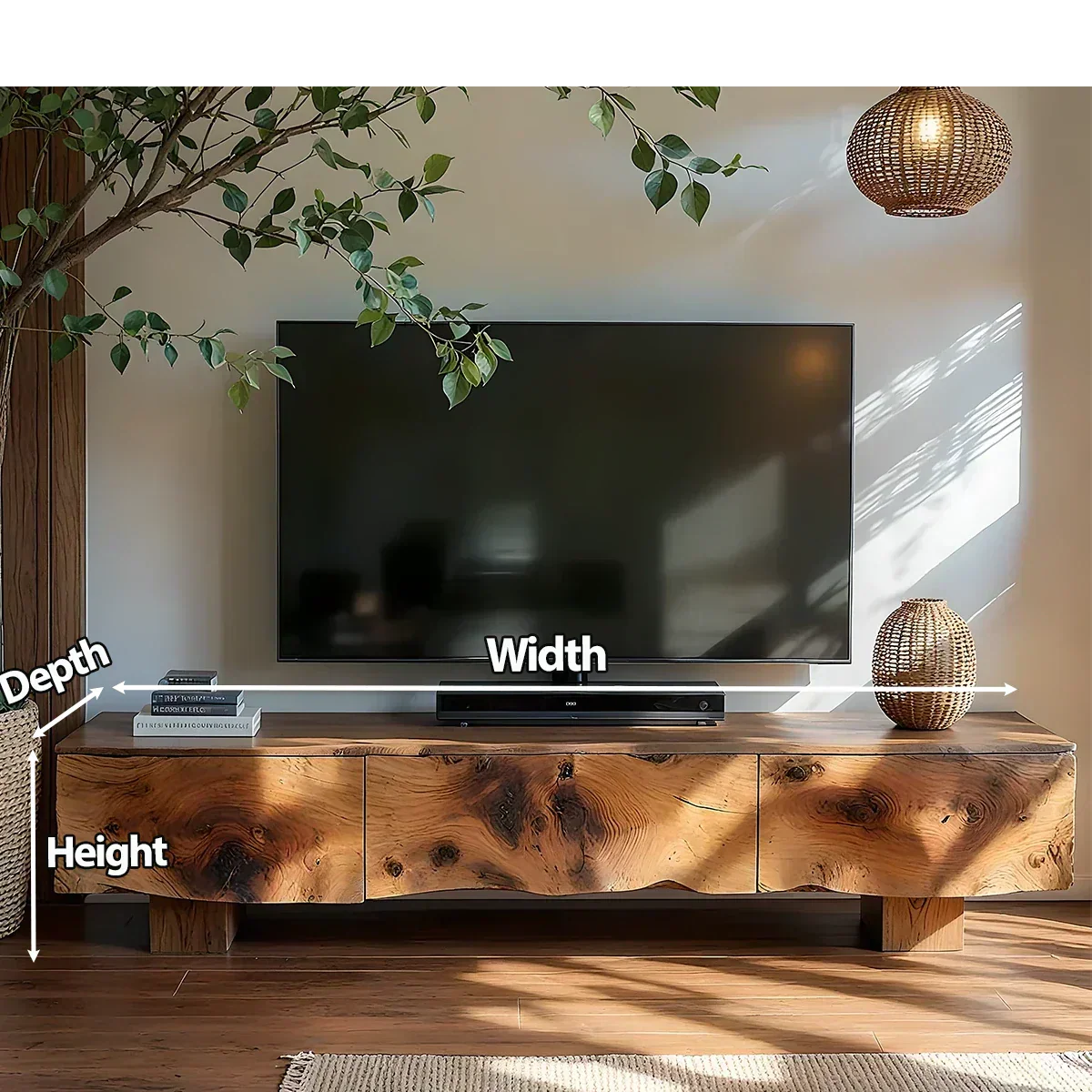 Solid Wood TV Stand – Wabi Sabi Media Console with Knotted Grain - Rustiracraft 