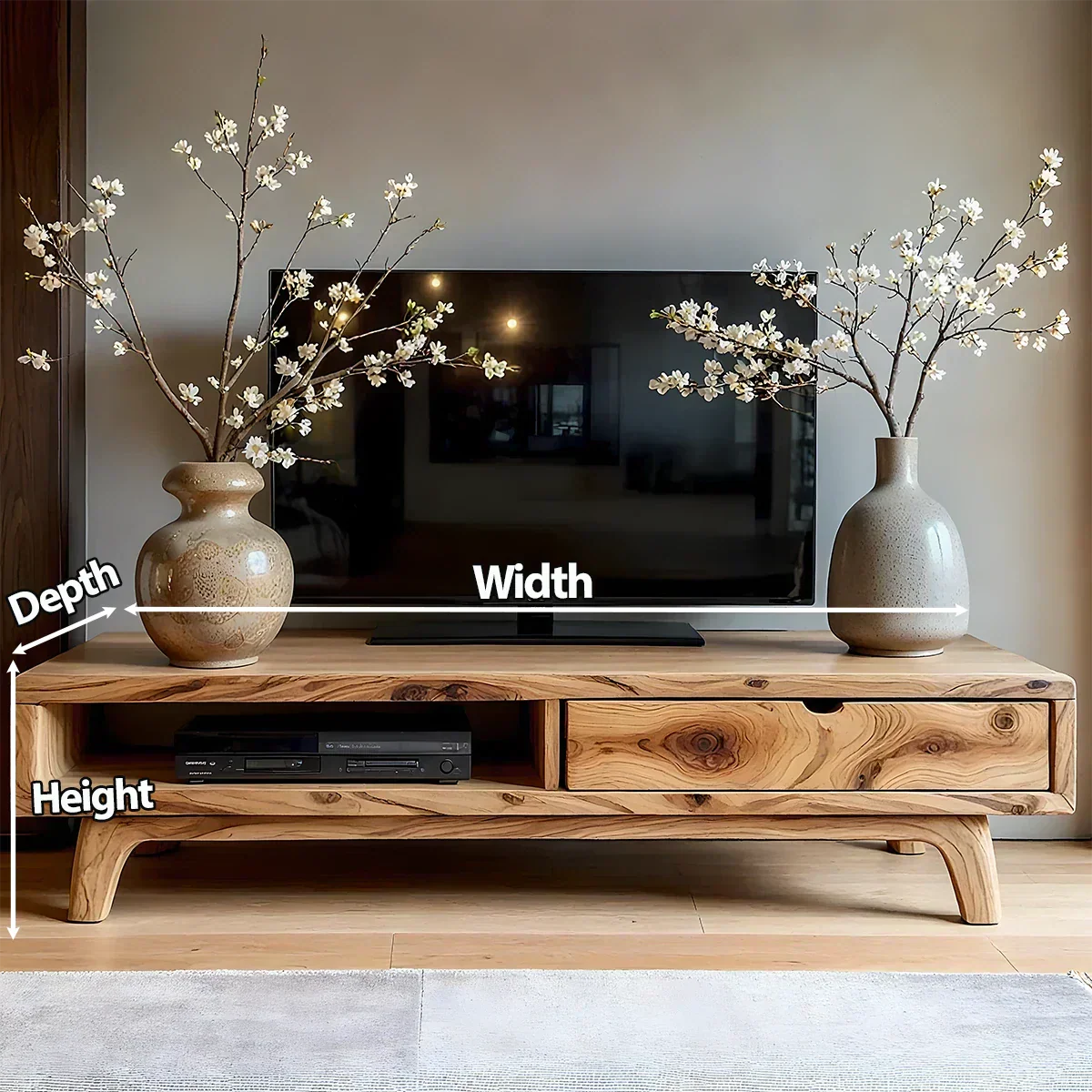 Solid Wood TV Stand – Wabi Sabi Media Console with Warm Natural Grain - Rustiracraft 