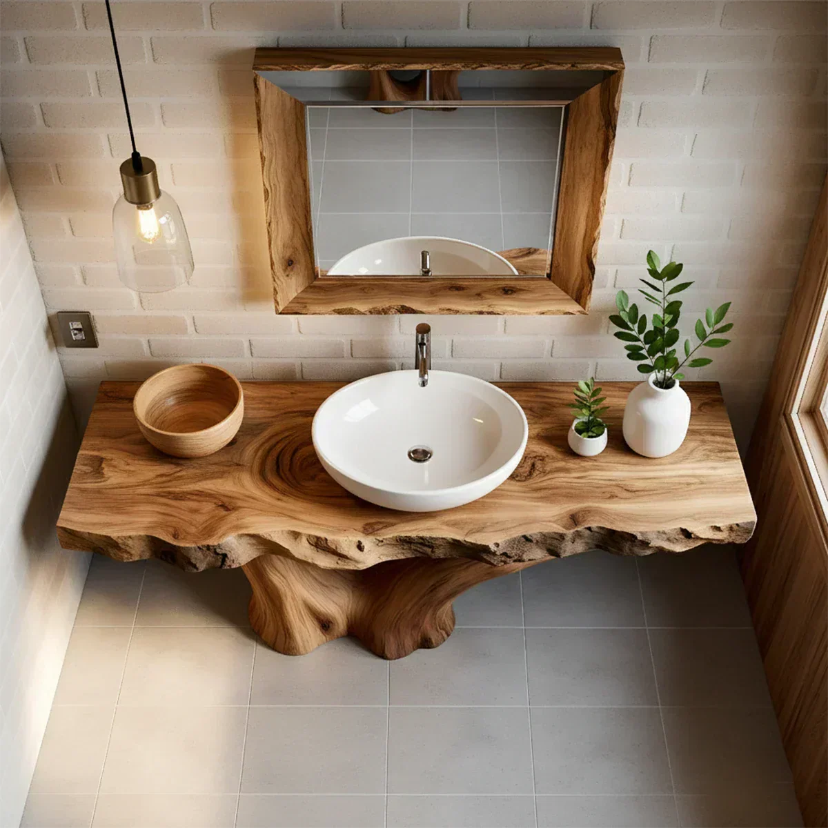 Solid Wood Tree Trunk Bathroom Vanity – Natural Live-Edge Design - Rustiracraft 