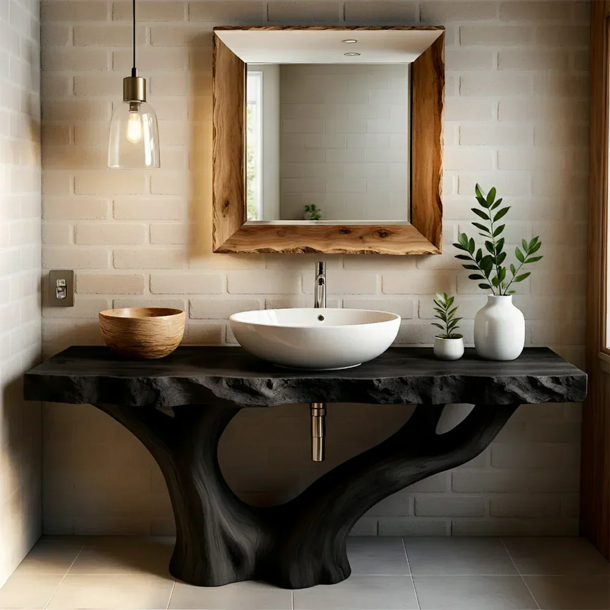 Solid Wood Tree Trunk Bathroom Vanity – Natural Live-Edge Design - Rustiracraft 