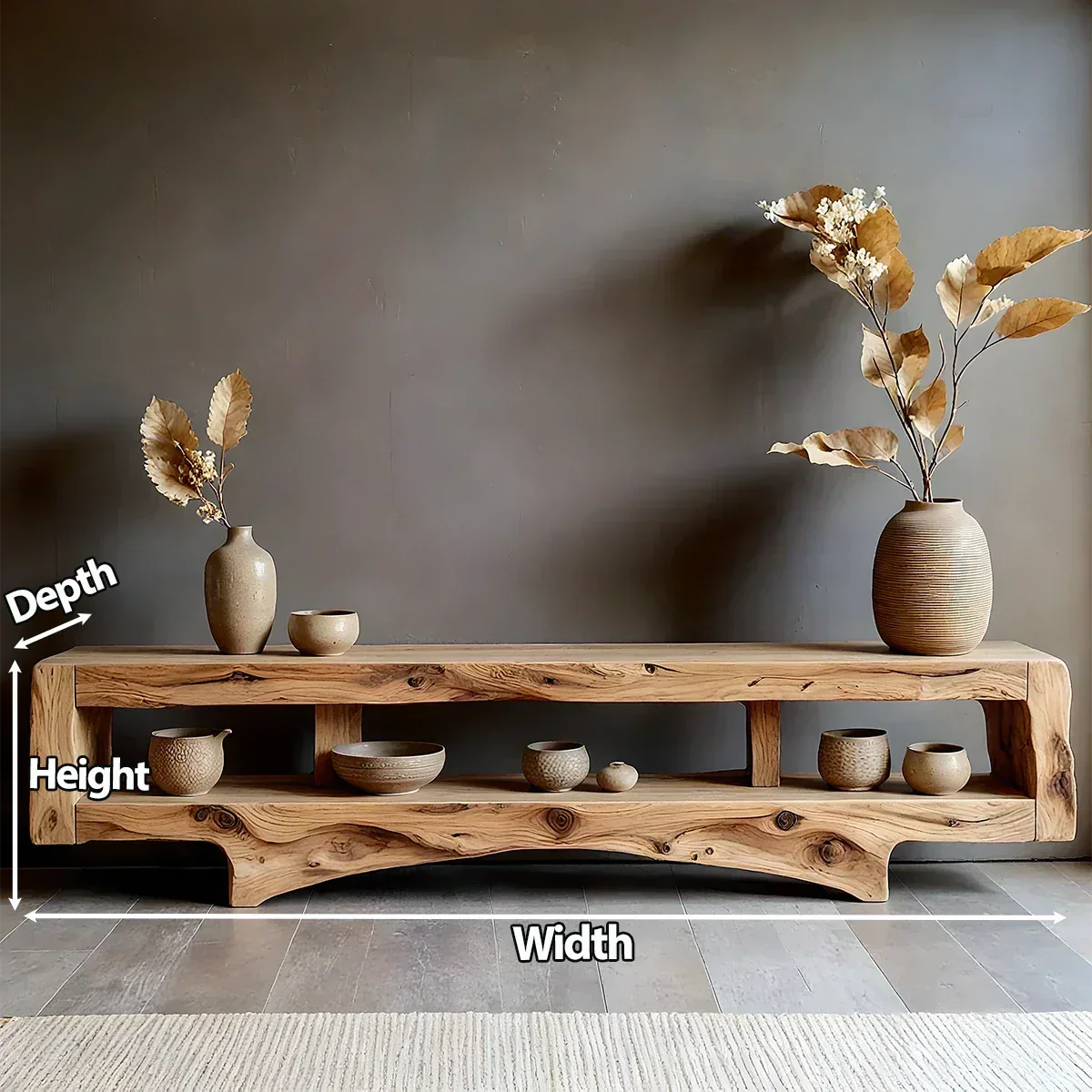 Solid Wood Wabi Sabi Console Table – Natural Finish Entryway & Living Room Shelf - Rustiracraft 
