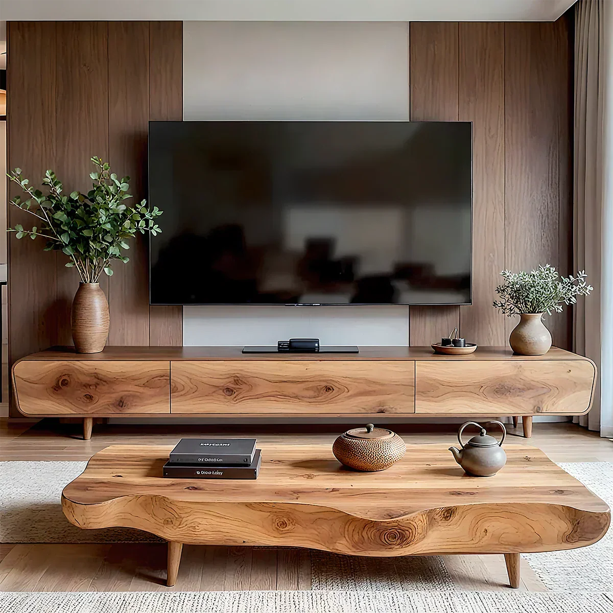 Solid Wood Wabi Sabi TV Stand – Natural Finish Media Console - Rustiracraft 