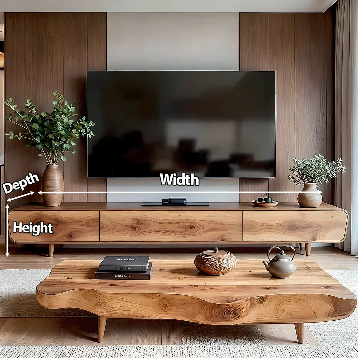 Solid Wood Wabi Sabi TV Stand – Natural Finish Media Console - Rustiracraft 
