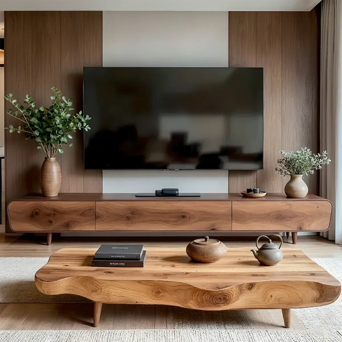 Solid Wood Wabi Sabi TV Stand – Natural Finish Media Console - Rustiracraft 