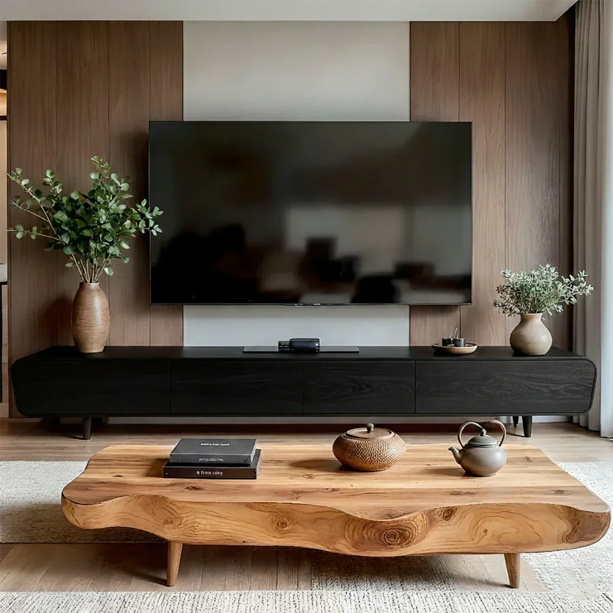 Solid Wood Wabi Sabi TV Stand – Natural Finish Media Console - Rustiracraft 