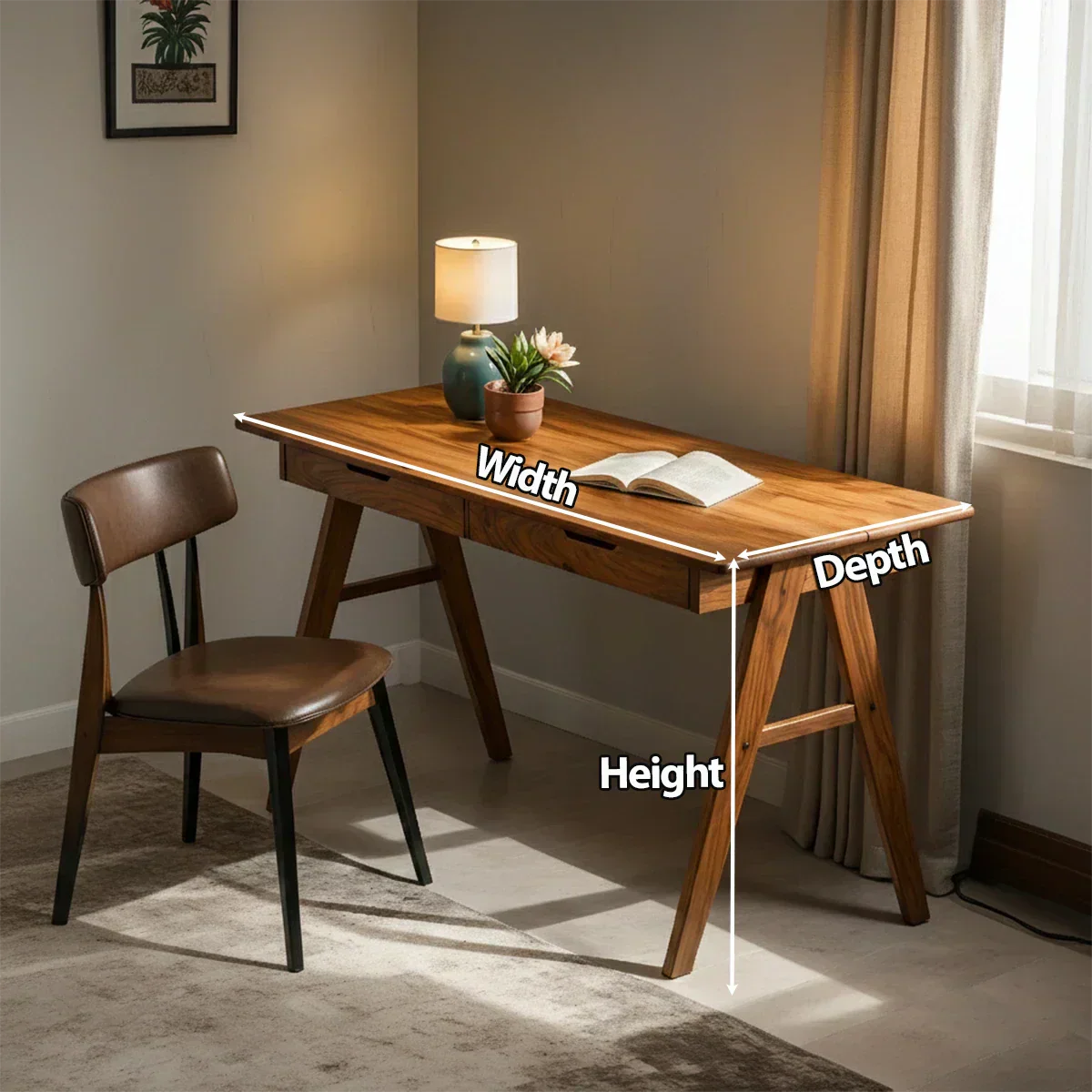 Solid Wood Writing Desk with A-Frame Legs & Dual Drawers - Rustiracraft