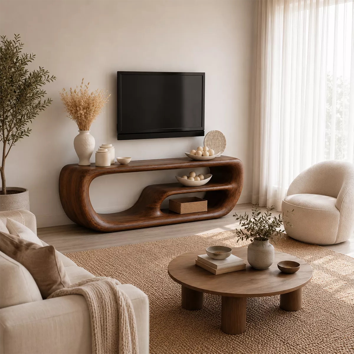 TV Stand with Two Open Nook Compartments and Solid Wood Top Bases - Rustiracraft