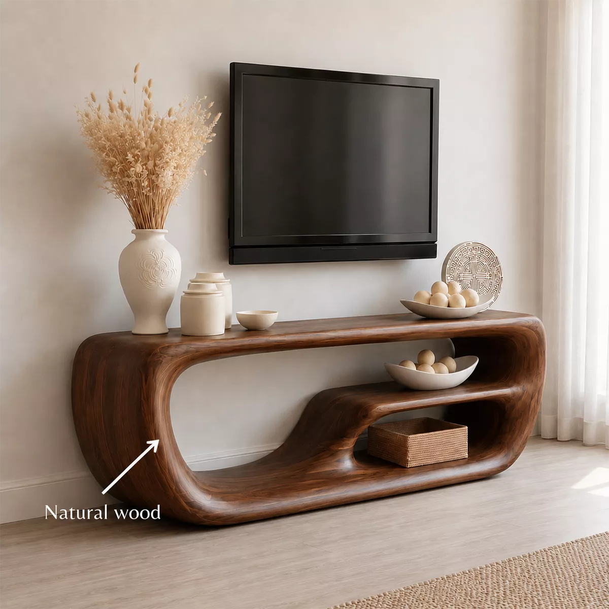 TV Stand with Two Open Nook Compartments and Solid Wood Top Bases - Rustiracraft