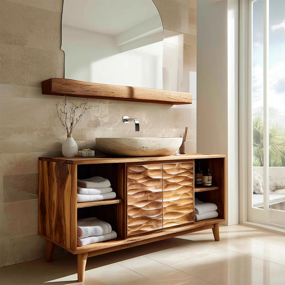 Traditional Bathroom Vanity Cabinet in Handcrafted Natural Solid Wood - Rustiracraft 