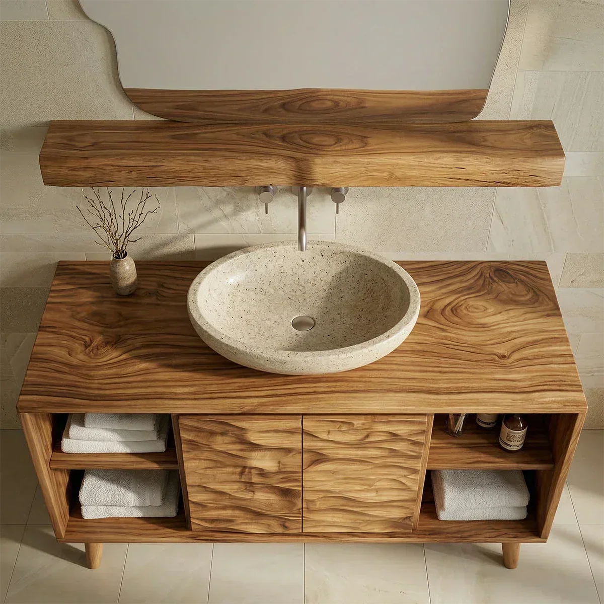 Traditional Bathroom Vanity Cabinet in Handcrafted Natural Solid Wood - Rustiracraft 