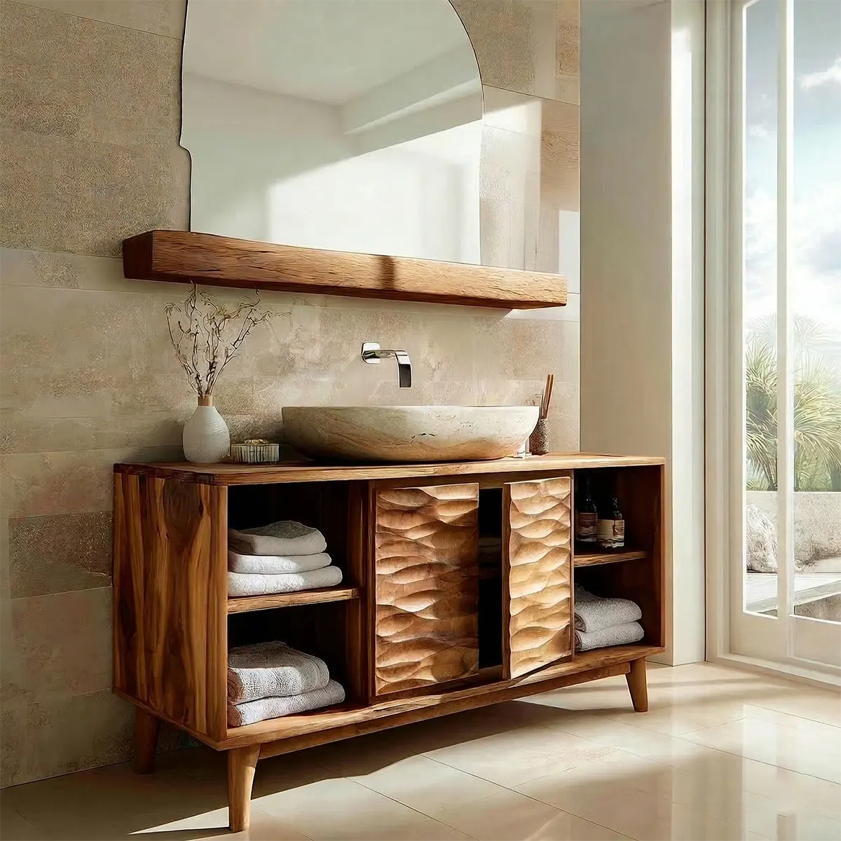 Traditional Bathroom Vanity Cabinet in Handcrafted Natural Solid Wood - Rustiracraft 