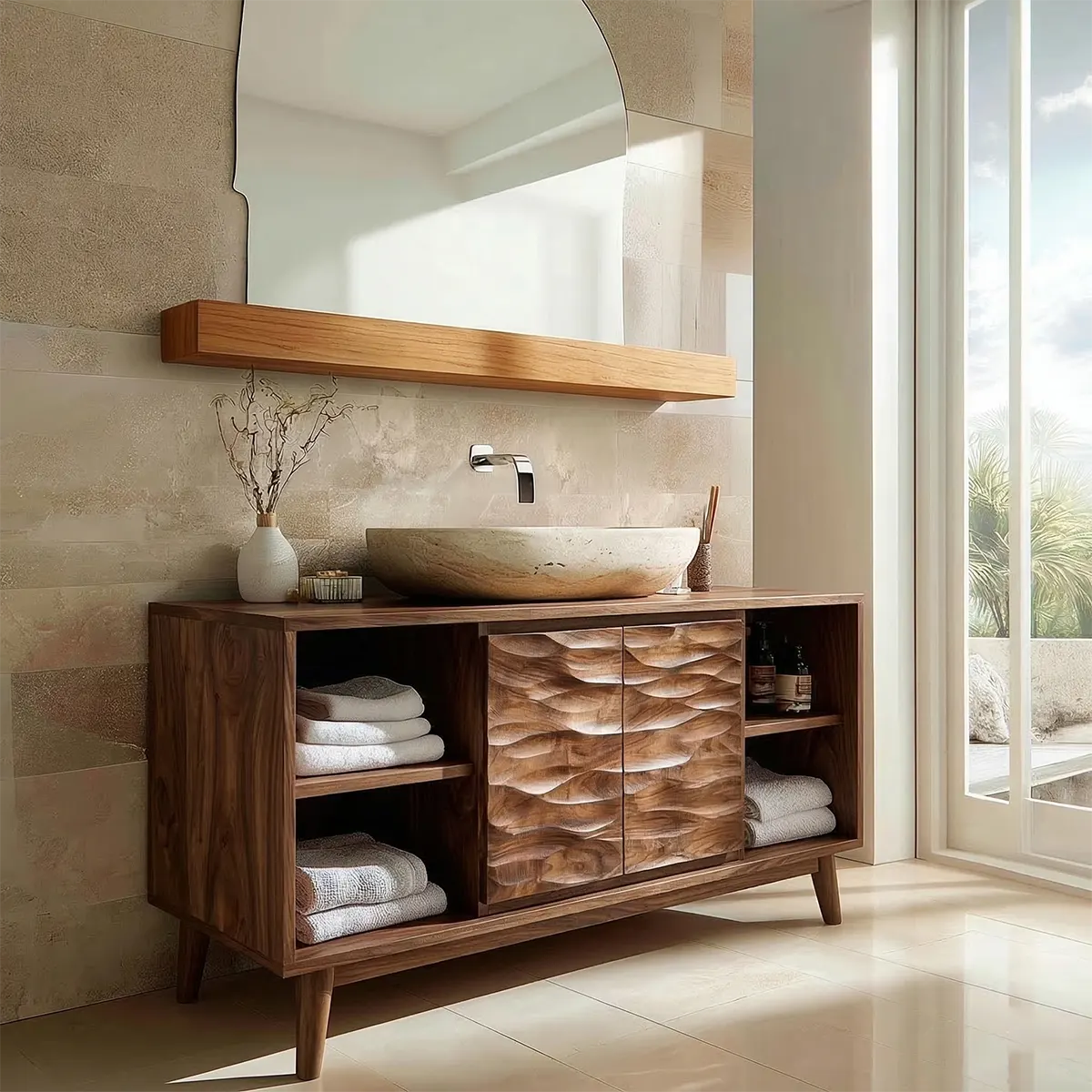 Traditional Bathroom Vanity Cabinet in Handcrafted Natural Solid Wood - Rustiracraft 