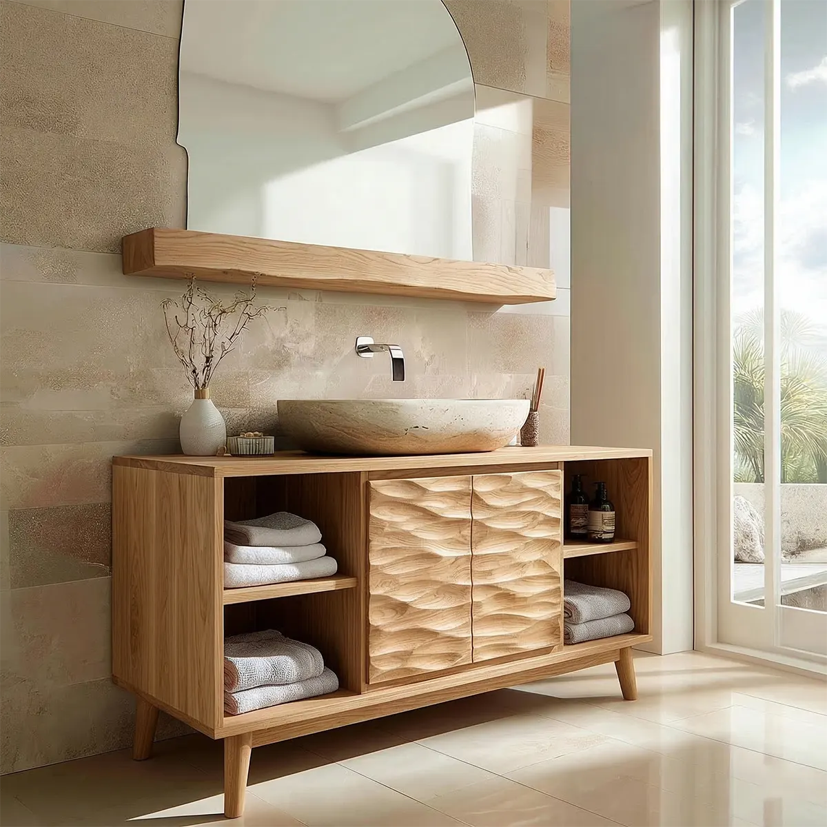 Traditional Bathroom Vanity Cabinet in Handcrafted Natural Solid Wood - Rustiracraft 