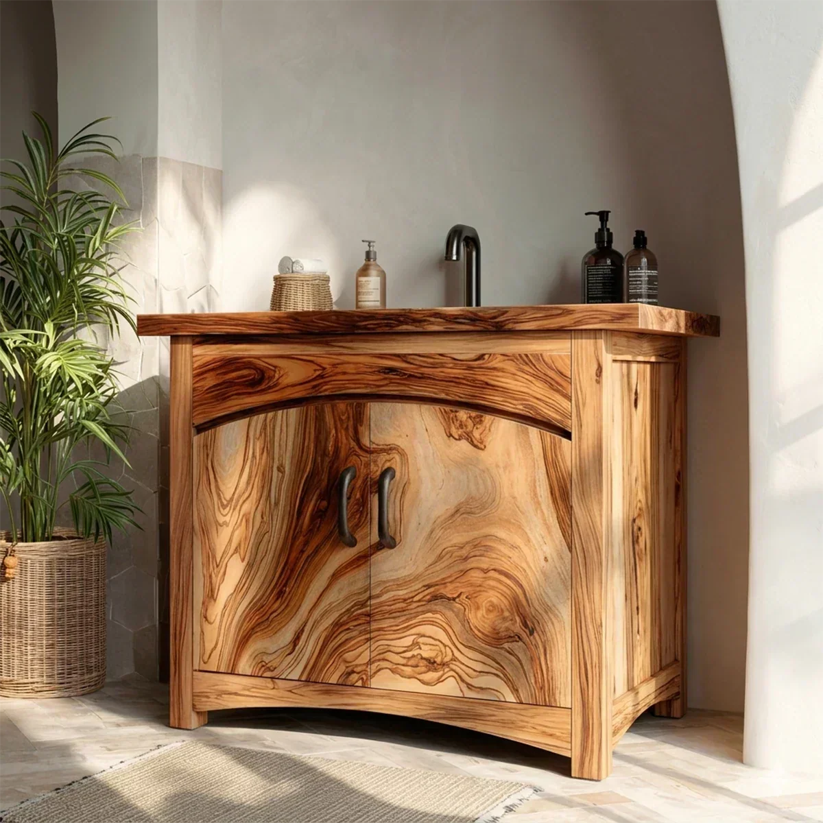 Traditional Bathroom Vanity Cabinet in Natural Solid Wood - Rustiracraft 