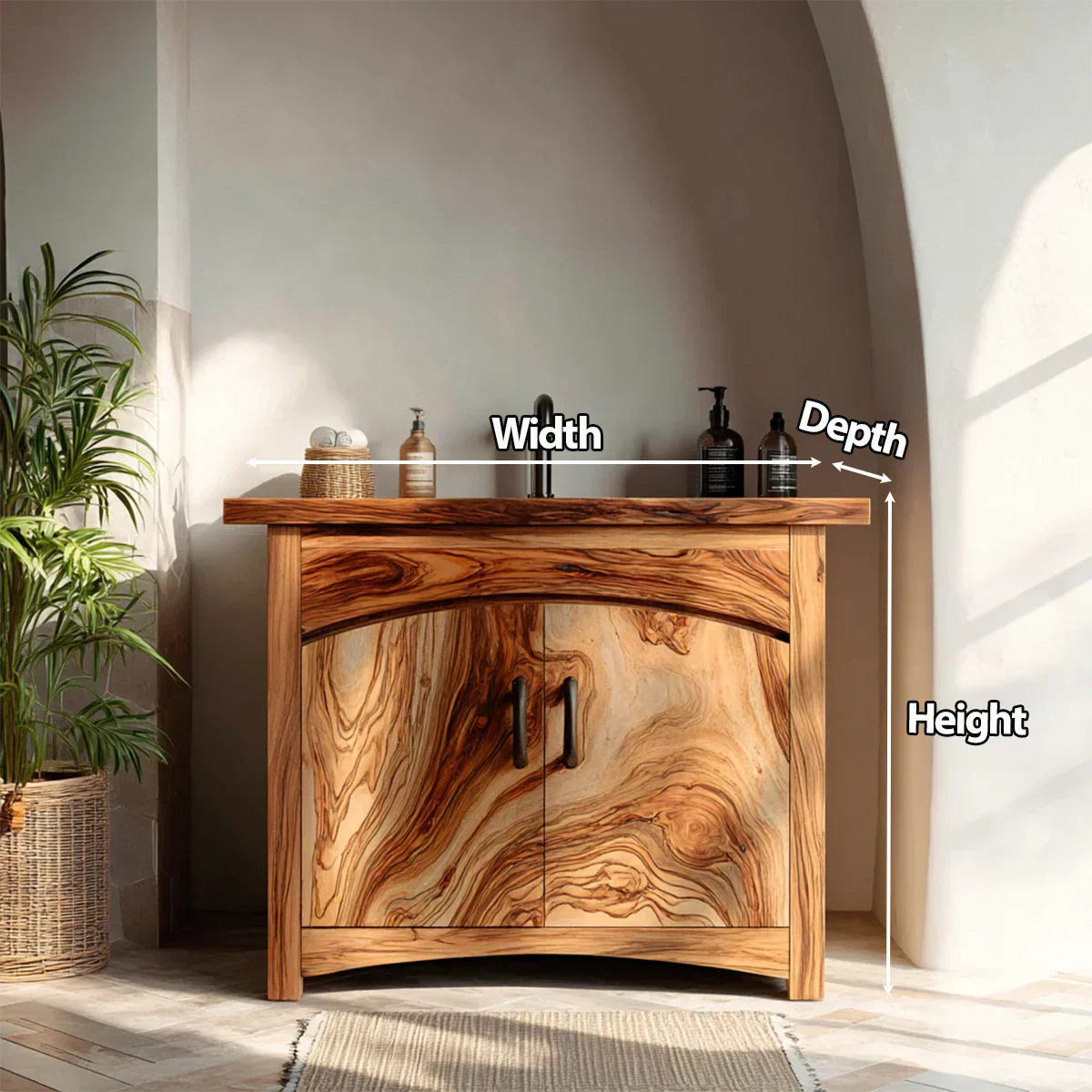 Traditional Bathroom Vanity Cabinet in Natural Solid Wood - Rustiracraft 