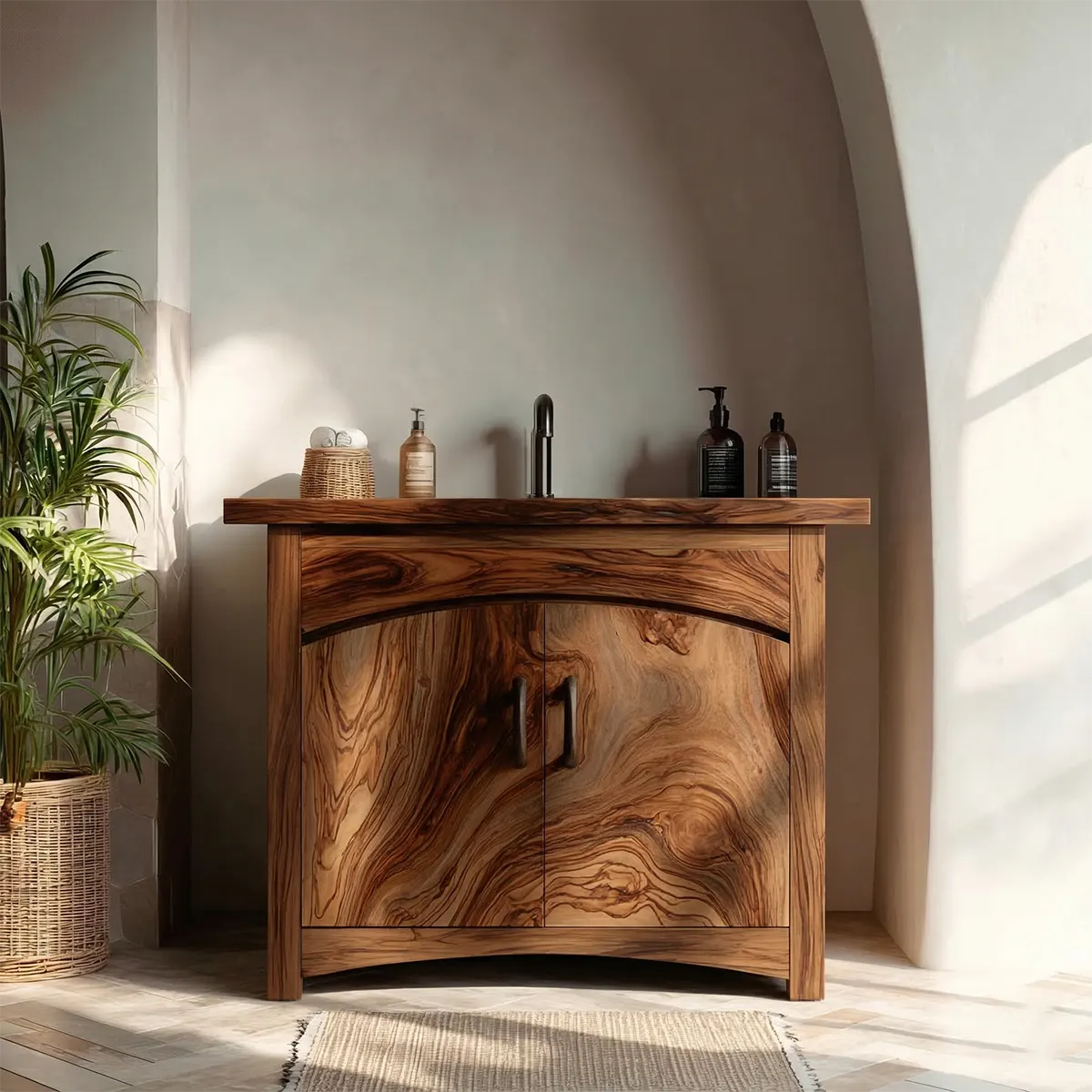 Traditional Bathroom Vanity Cabinet in Natural Solid Wood - Rustiracraft 