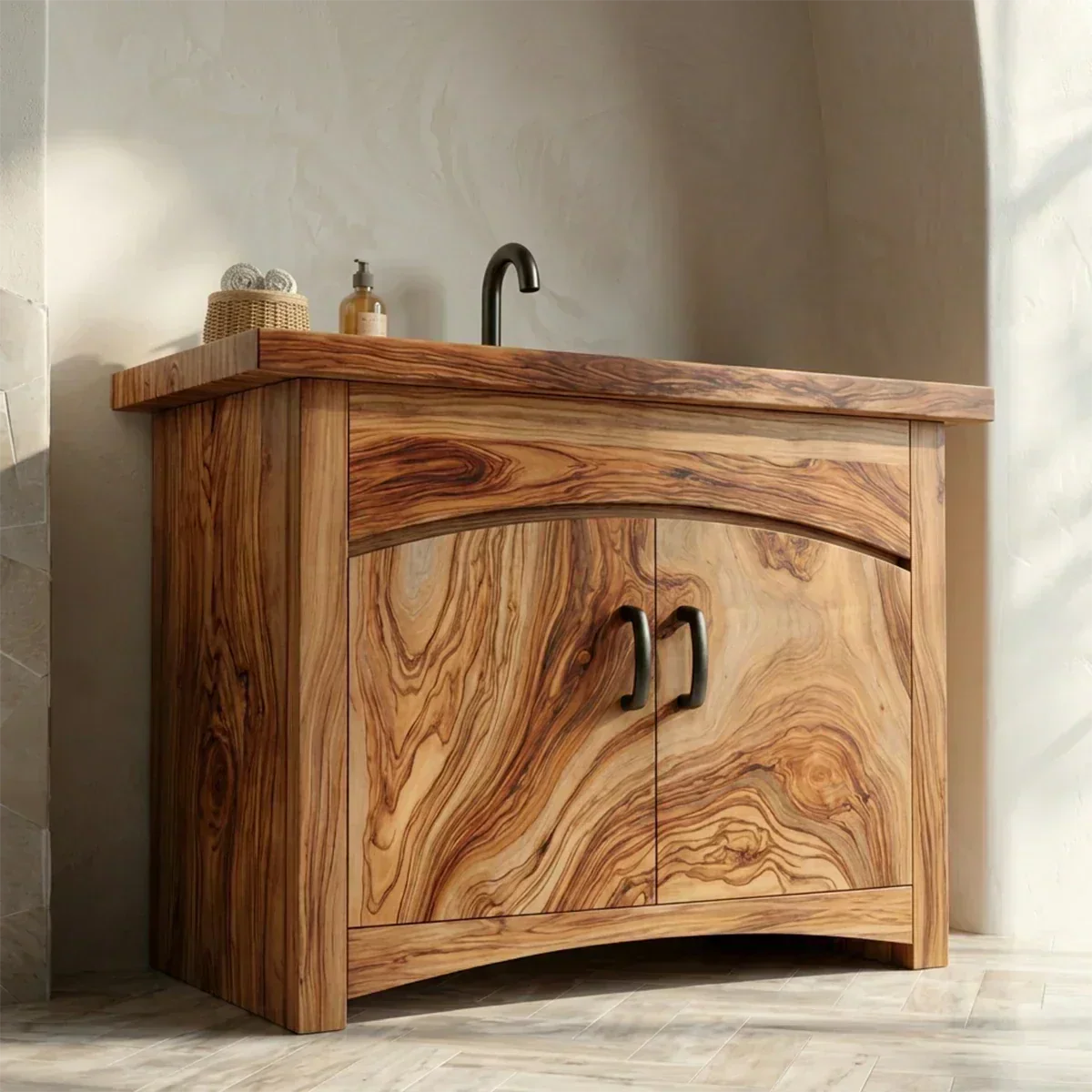 Traditional Bathroom Vanity Cabinet in Natural Solid Wood - Rustiracraft