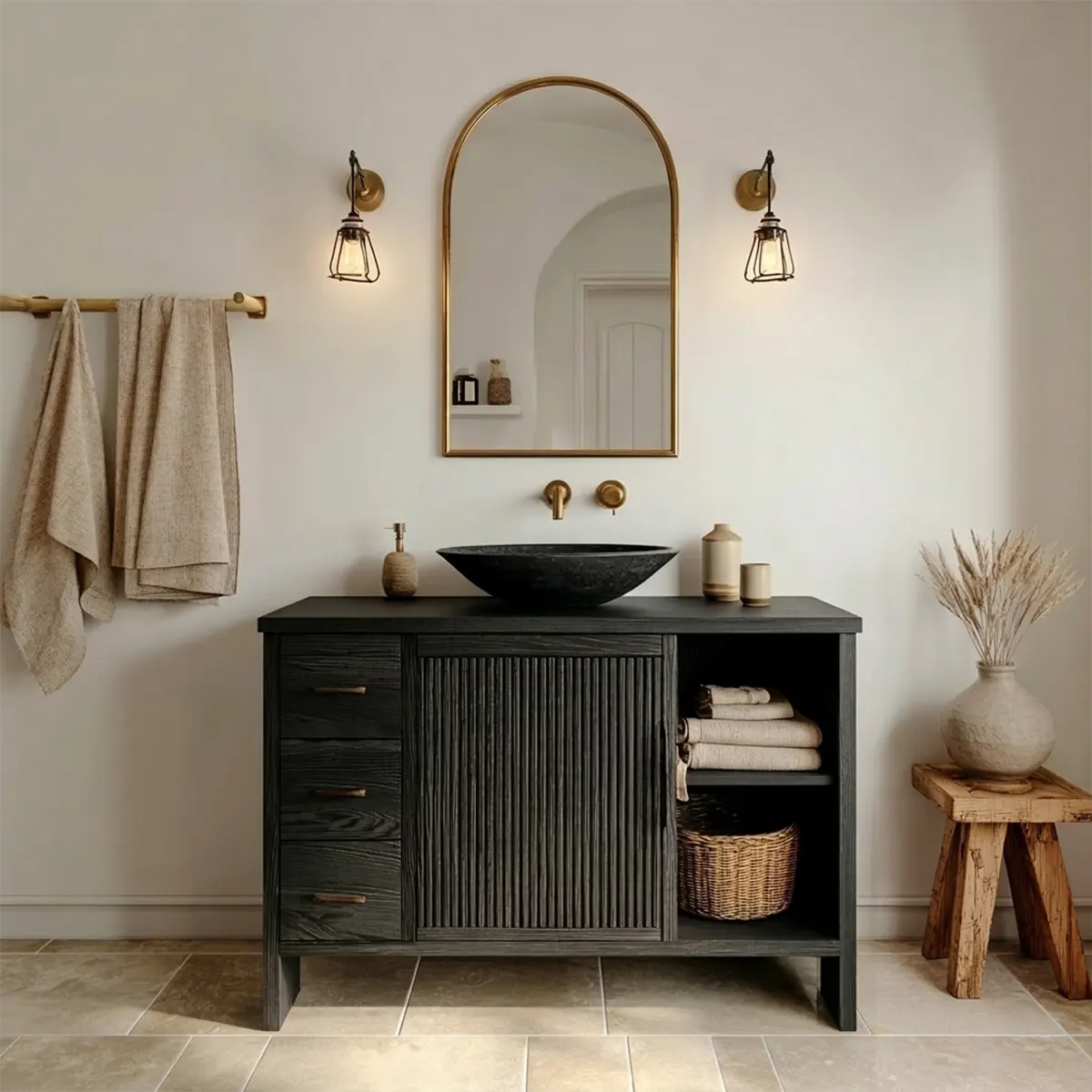 Traditional Bathroom Vanity Cabinet with Drawer Storage in Natural Solid Wood - Rustiracraft 