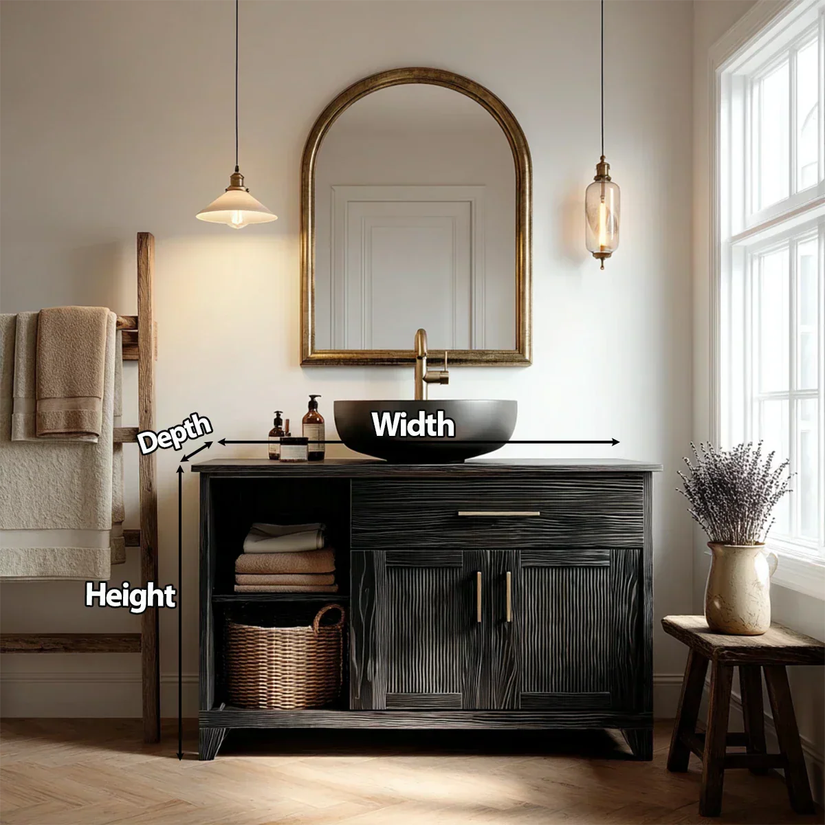 Traditional Bathroom Vanity Cabinet with Storage in Natural Solid Wood - Rustiracraft 