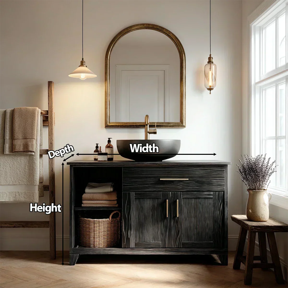 Traditional Bathroom Vanity Cabinet with Storage in Natural Solid Wood - Rustiracraft