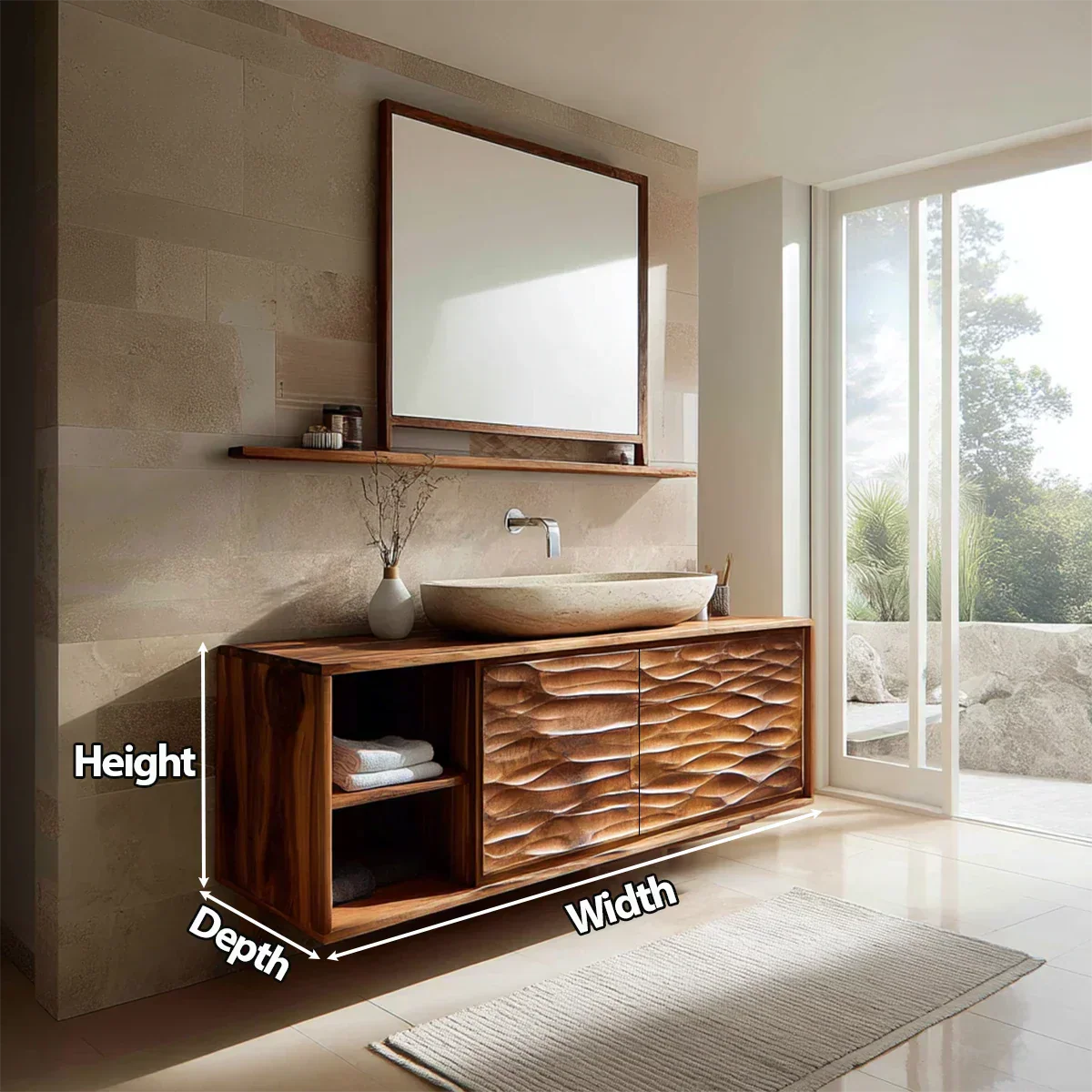 Traditional Solid Wood Bathroom Vanity Cabinet with Hand Carved Wood Doors - Rustiracraft 