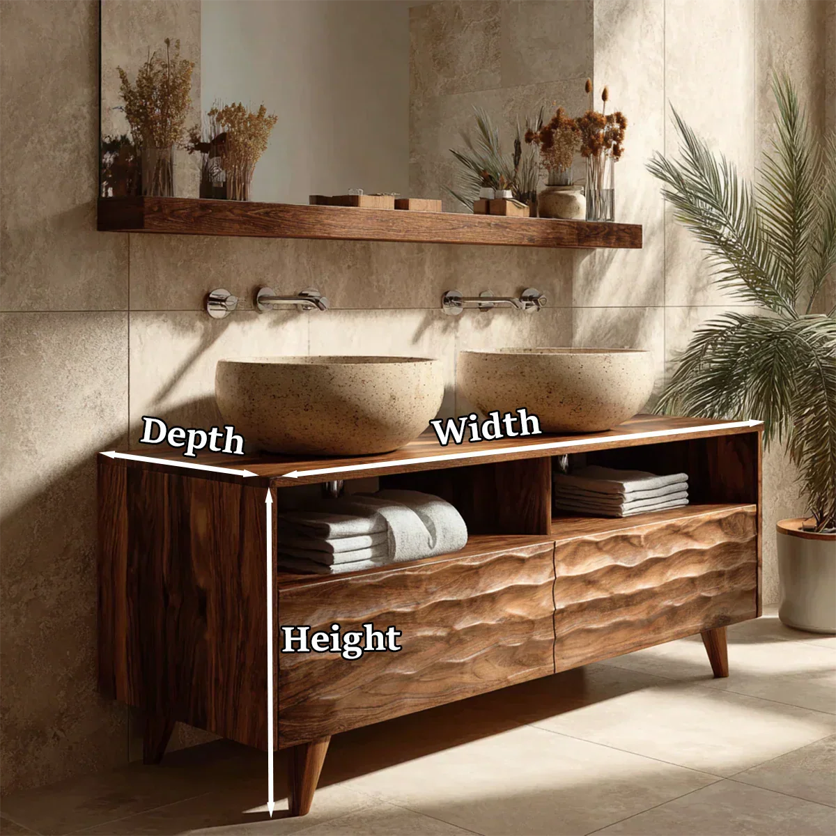 Traditional Solid Wood Bathroom Vanity – Hand Carved Natural Wood Storage Cabinet - Rustiracraft 