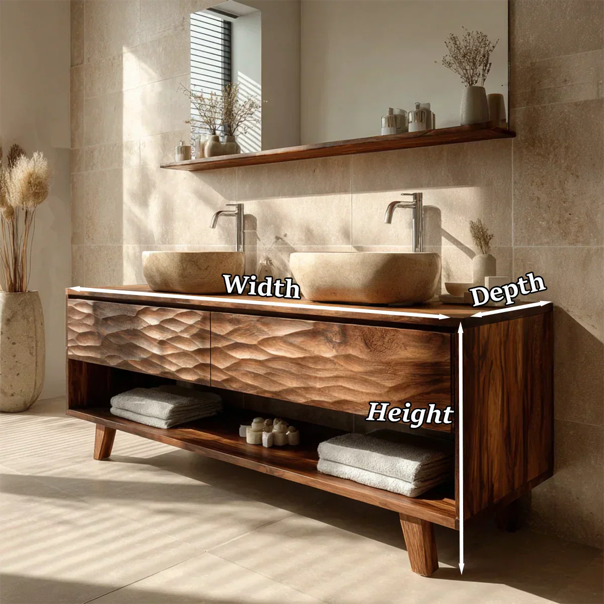 Traditional Solid Wood Bathroom Vanity – Hand Carved Natural Wood Vanity Cabinet - Rustiracraft 